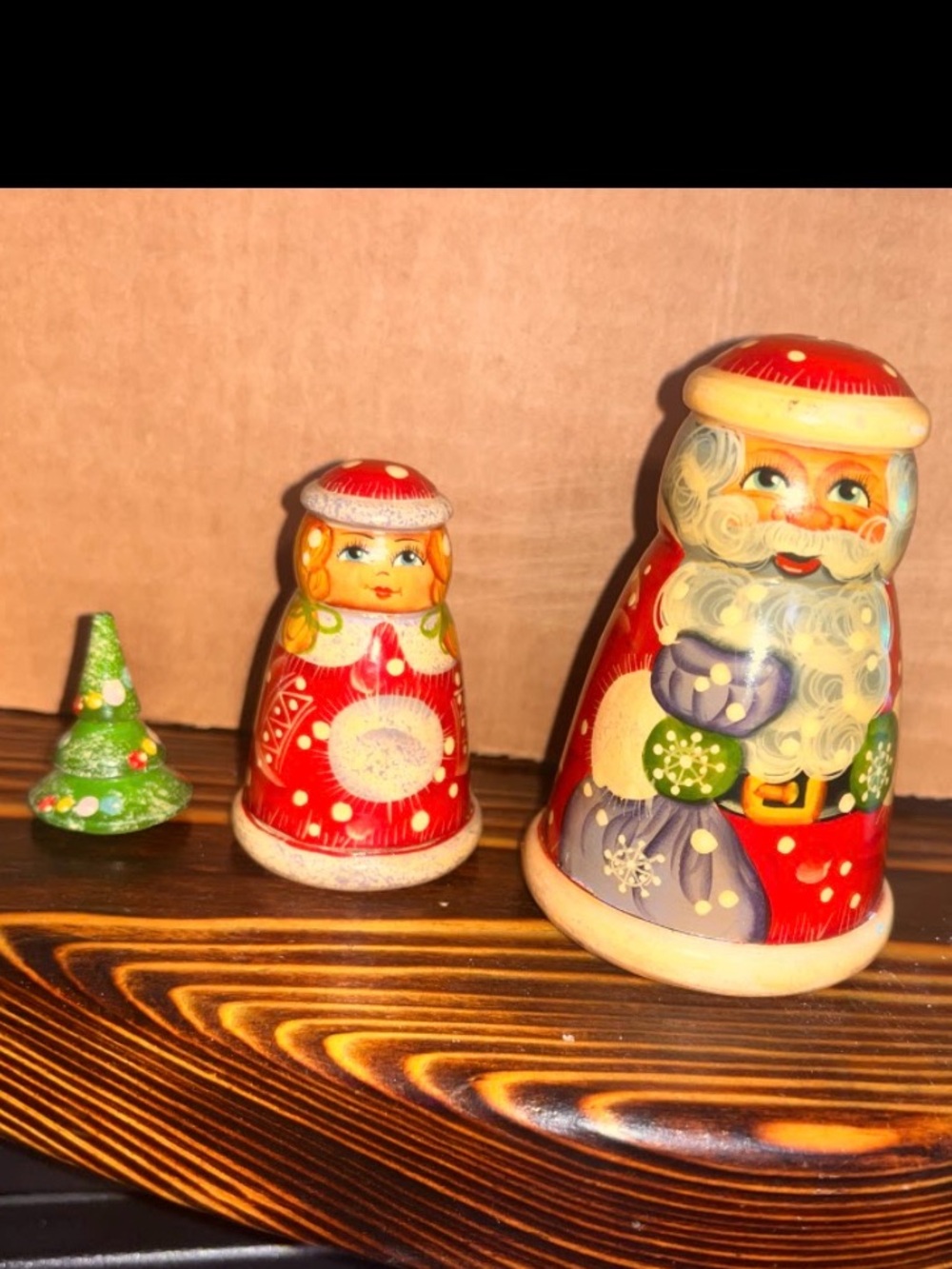 Hand-Painted Wooden 3 piece Christmas Nesting Santa Set - Russian dolls